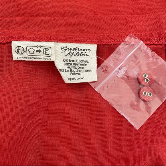 Gudrun Sjoden Shimla Artist Blouse Cotton Linen Red Size Medium Embroidered Bead - Picture 9 of 11